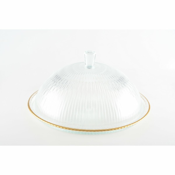 Glazen bel gouden randen op schotel 32x32x17cm