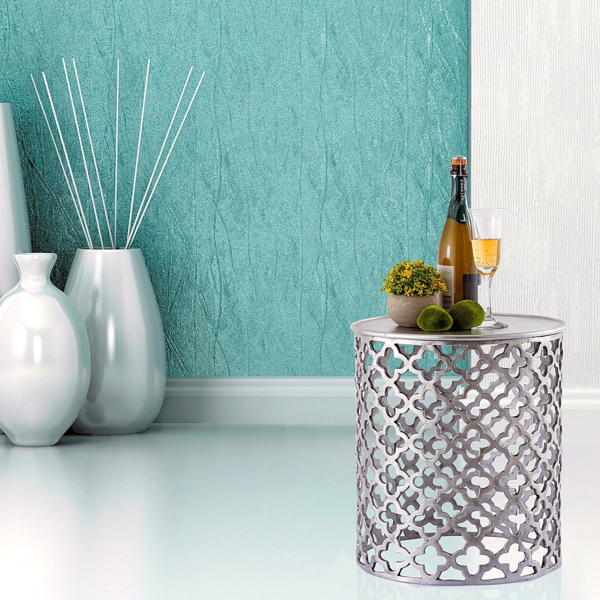 Decoratieve tafel metalen bijzettafel ø 40 x 45 cm rond Cairo zilver of goud aluminium oriental