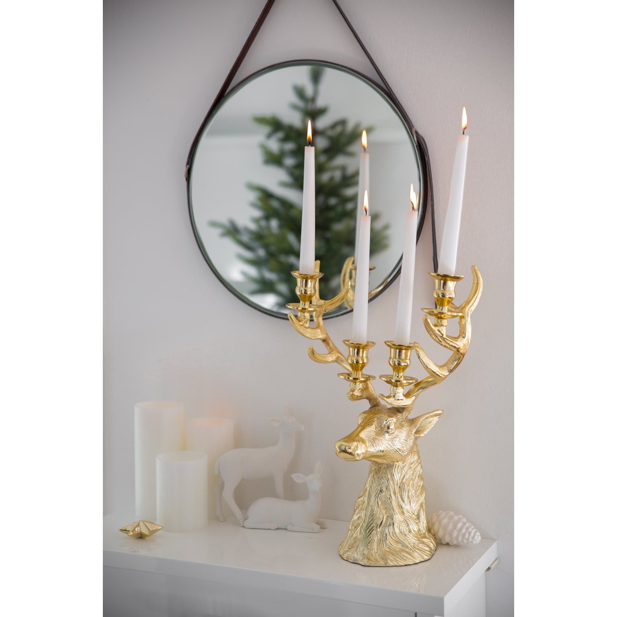 EDZARD kandelaar Hirsch Richard voor 4 kaarsen, hoogte 43 cm, goudkleurig vernikkeld aluminium