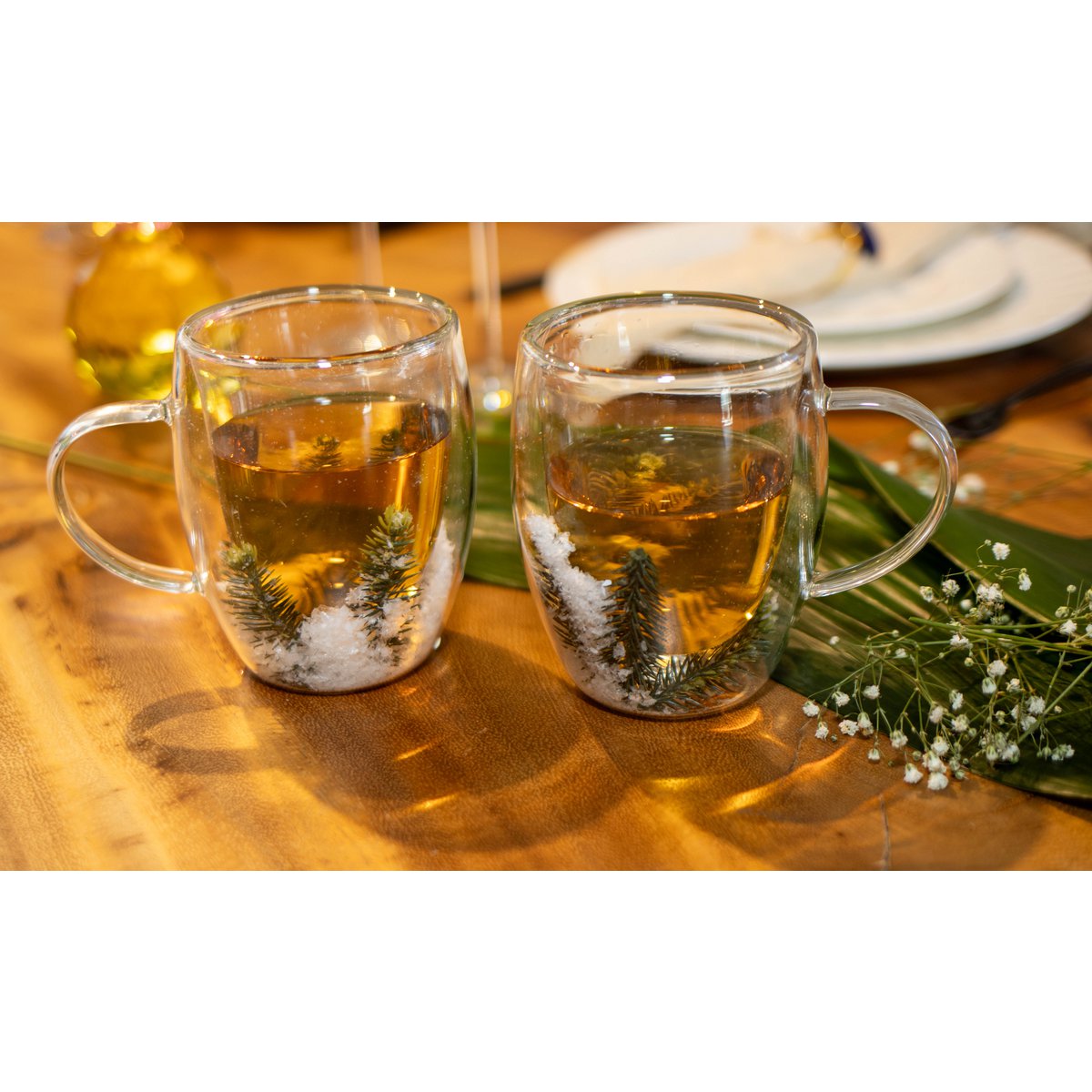 Dubbele behangbekers Wit en groene bloemen 350 ml -Lot van 2
