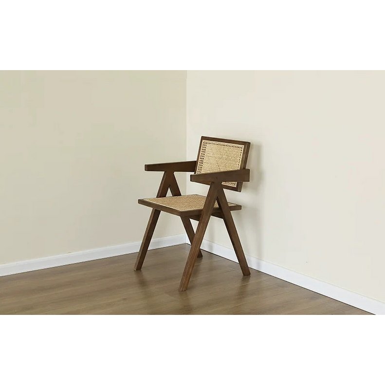stoel Pierre Jeanneret hout + rotan, hoge kwaliteit