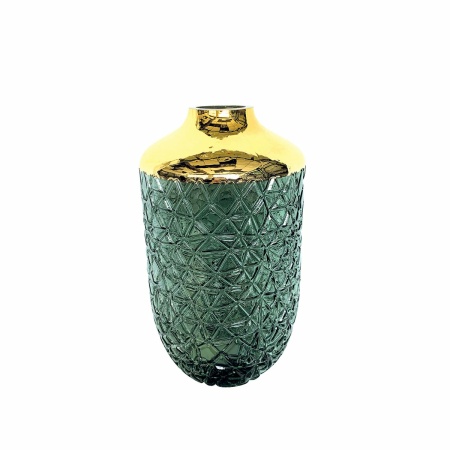 Groene vaas met gouden rand 16 x 29 cm