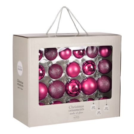 Kerstballen Set - 42 Stuks - Ø7 cm - Glas - Fuchsia