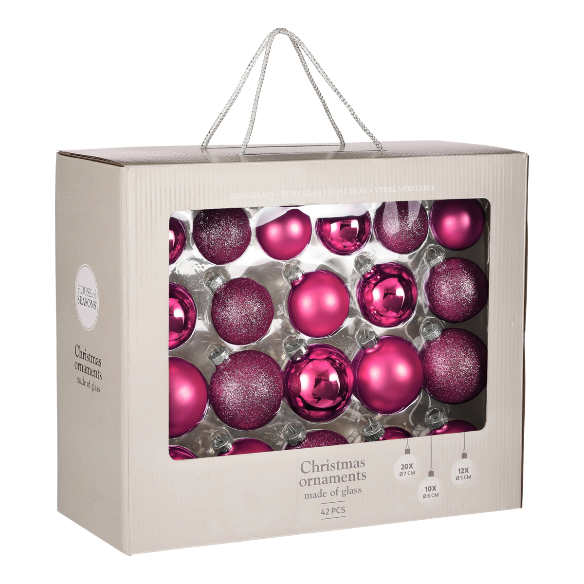 Kerstballen Set - 42 Stuks - Ø7 cm - Glas - Fuchsia