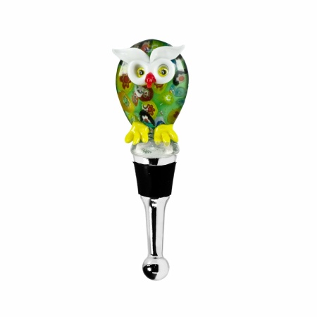 EDZARD flessenstop uil voor champagne, wijn en schuimwijn, hoogte 11 cm, type Murano-glas, handgemaakt