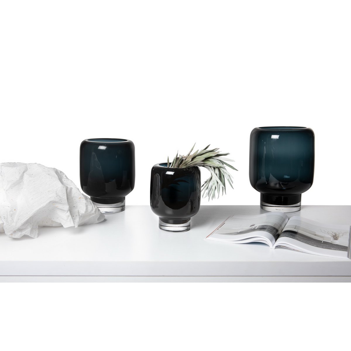 grote moderne vaas, zwaar helder glas, inktblauw, ZADAR