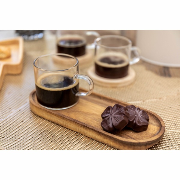 Glazen koffiekopje met houten lade 20x8x6,5 cm