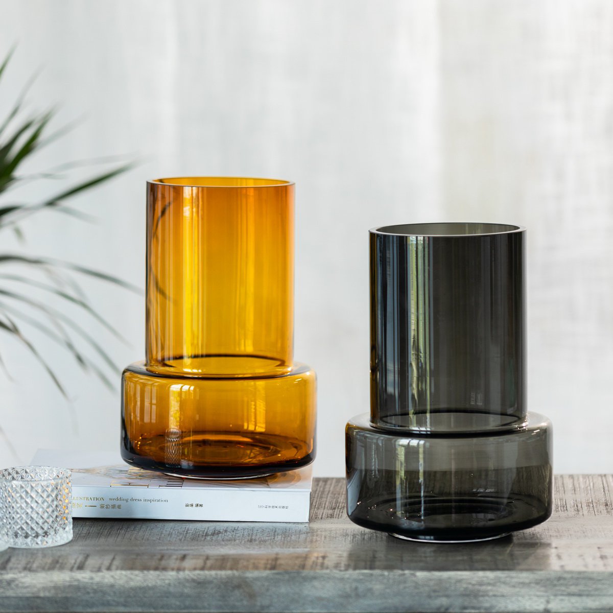 Glazen vaas in retrostijl, modern, stijlvol design, amberkleur, TYLER 12AM