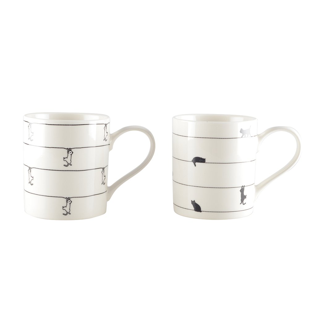 Witte theekopjes met kattenontwerp - set van 2