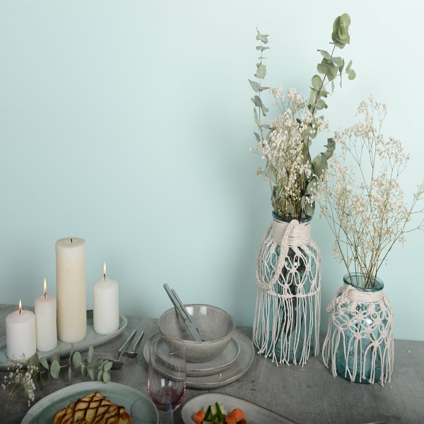 Macrame groen groen glazen vaas h.26 cm