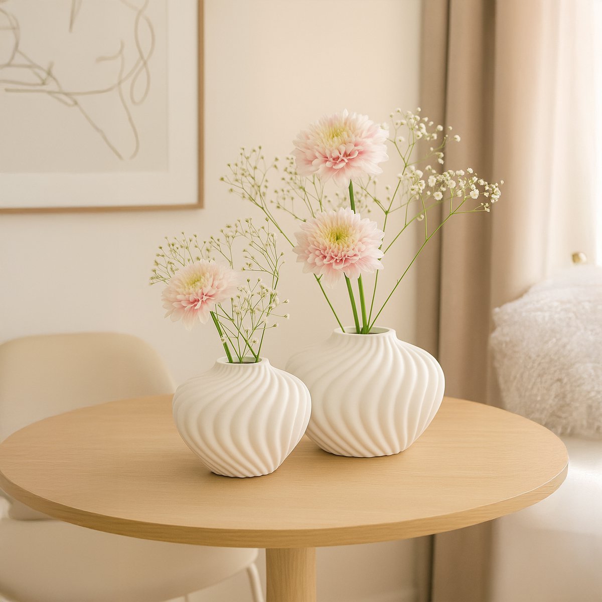 Ronde witte vaas slagroom in polyresine 30x30x22cm