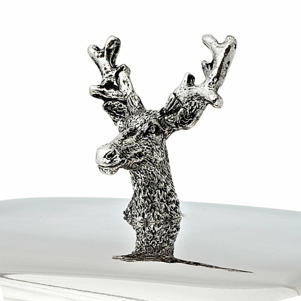 EDZARD botervloot hert 13x18 cm, H 8 cm, glazen inzetstuk, verzilverd, met botermes
