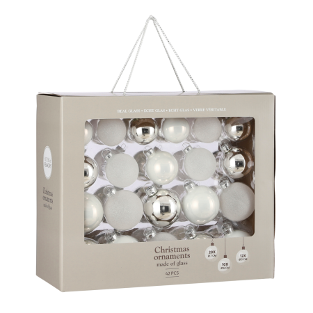 Kerstballen Set - 42 Stuks - Ø7 cm - Glas - Wit