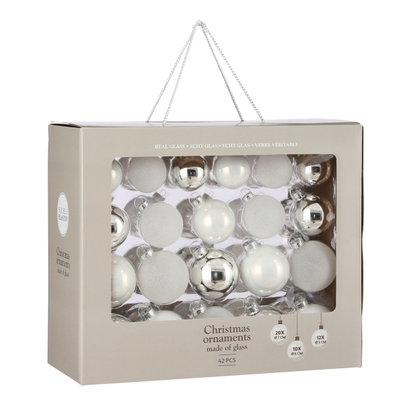 Kerstballen Set - 42 Stuks - Ø7 cm - Glas - Wit