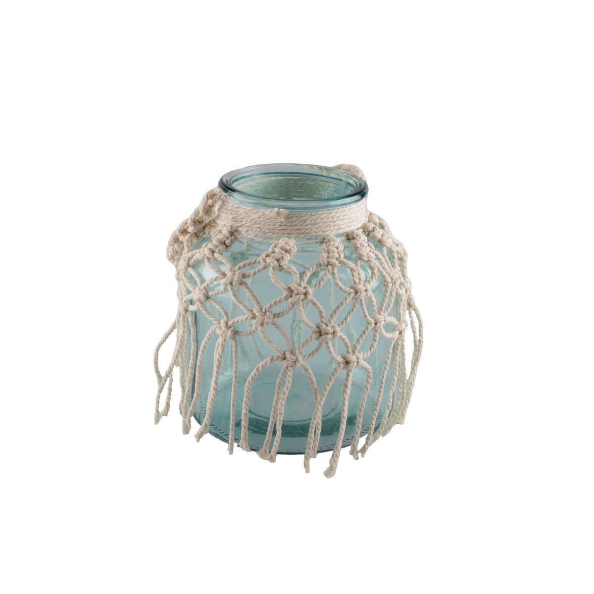 Macrame groen groen glazen vaas H.16,5 cm