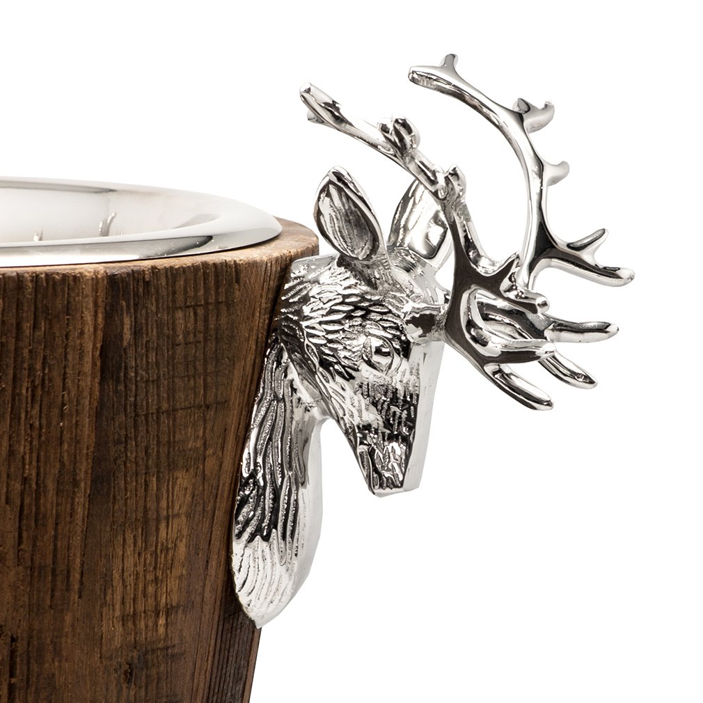 EDZARD champagnekoeler Milwaukee met 2 hertenkoppen, teak, RVS glanzend vernikkeld, hoogte 30 cm