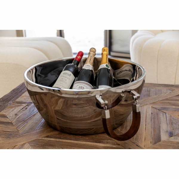 Dubbele muur champagne emmer met houten handvat 48x48x20cm