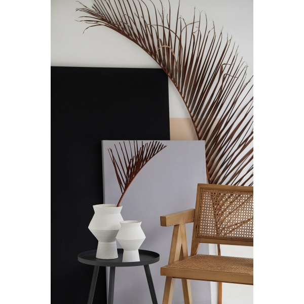 Moderne keramische vaas met ruwe witte afwerking, hoekige ronde vorm, CUZCO 20 wit