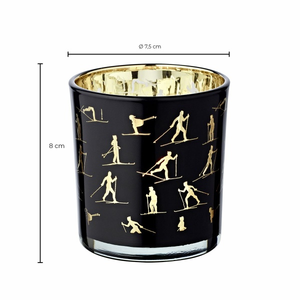 Set van 2 theelichtglazen Monty (hoogte 8 cm, ø 7,5 cm), lantaarn met skimotief, goud/zwart