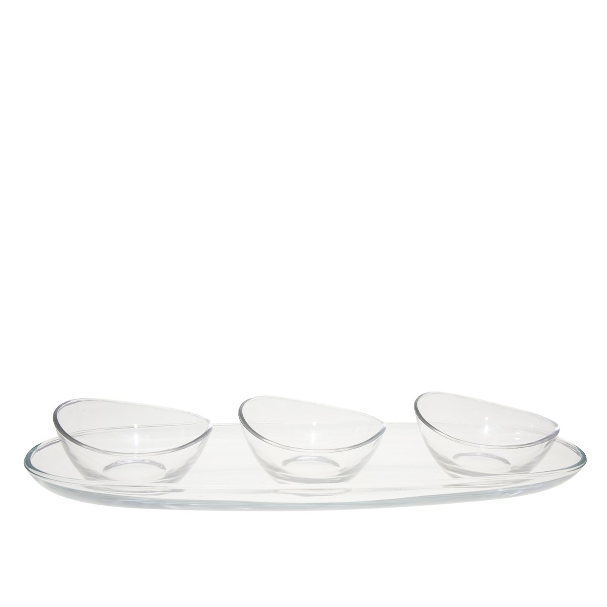 Aperitief set van 3 kopjes op transparant plateau 41 cm