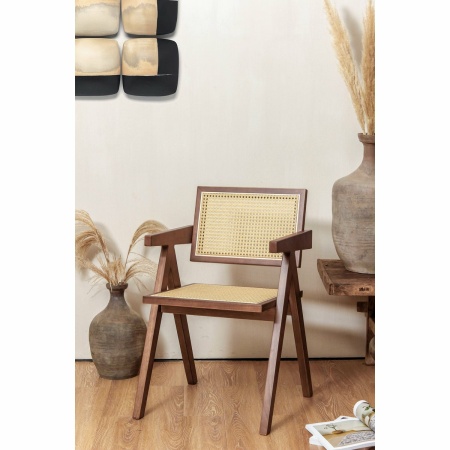 stoel Pierre Jeanneret hout + rotan, hoge kwaliteit