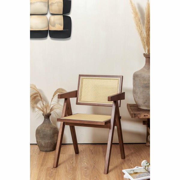 stoel Pierre Jeanneret hout + rotan, hoge kwaliteit