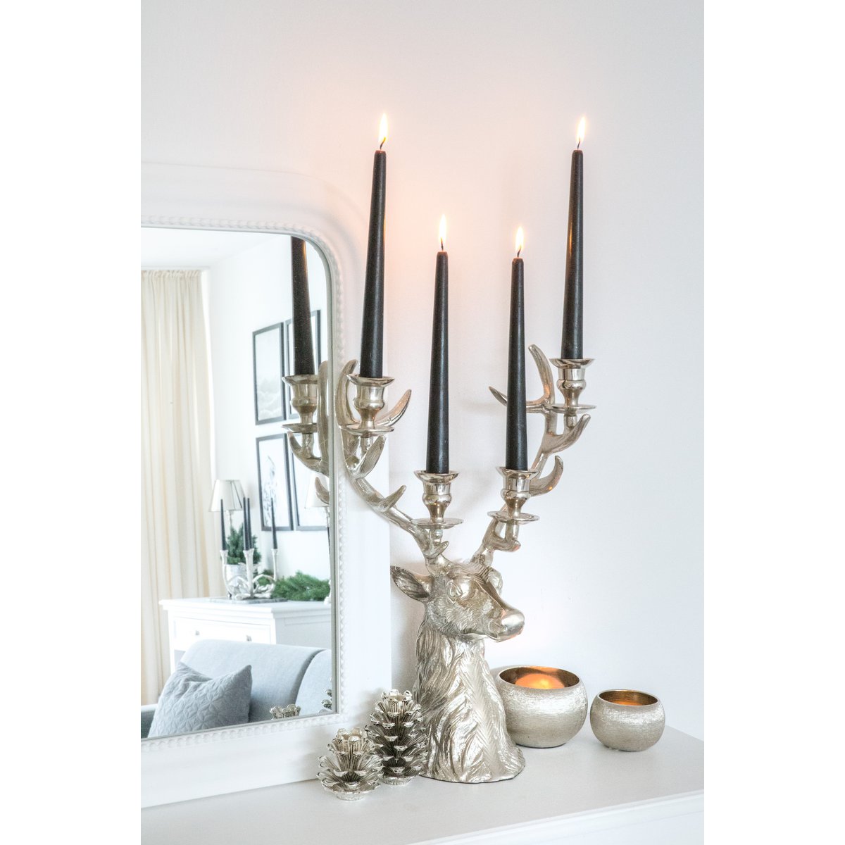 EDZARD kandelaar Hirsch Richard voor 4 kaarsen, hoogte 43 cm, aluminium vernikkeld, zilverkleurig
