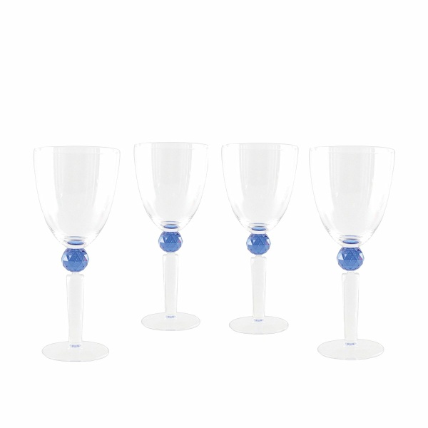 Wijnglazen met blauwe diamantvoet - veel van 4