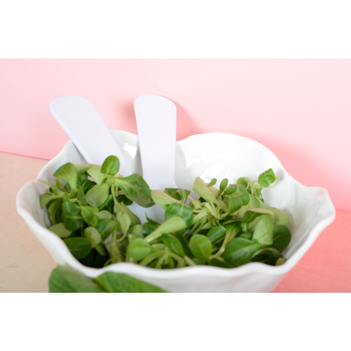 Witte salade bestek in melamine 27x9.5x1cm