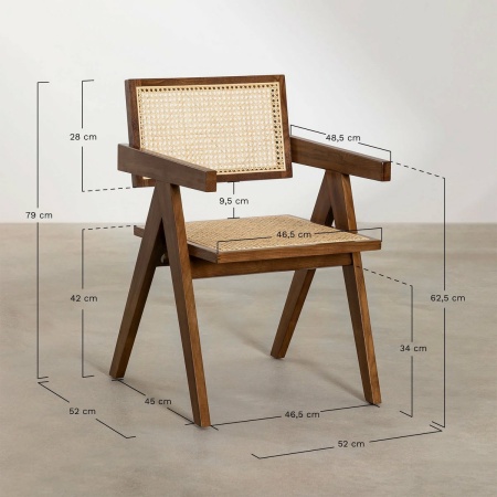 Luxe hout en rattan stoelen Walnut Color - Pierre Jeanneret - Chandigarh