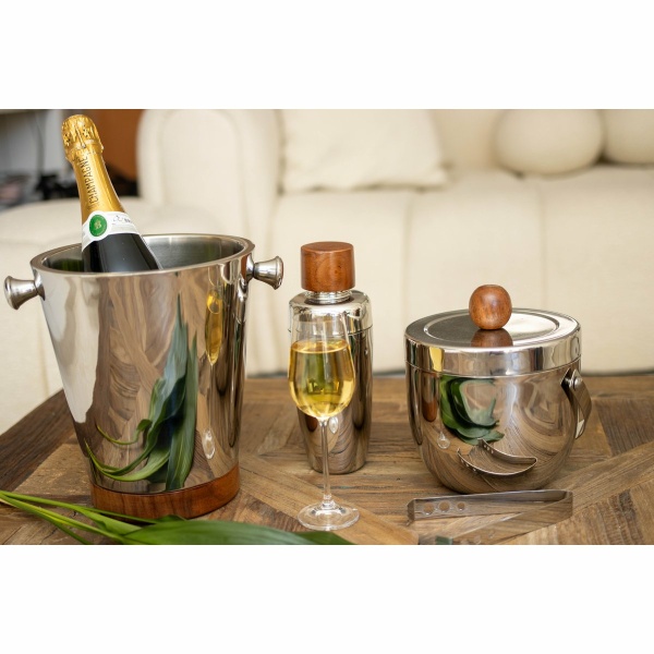Hout- en zilveren cocktailshaker 8,5x8,5x24cm