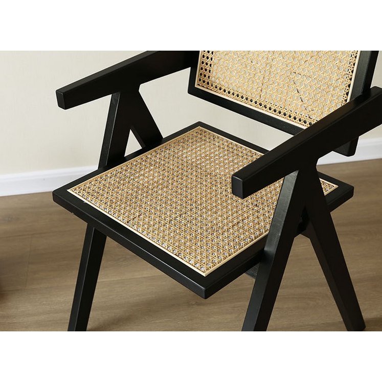 stoel Pierre Jeanneret hout + rotan, hoge kwaliteit