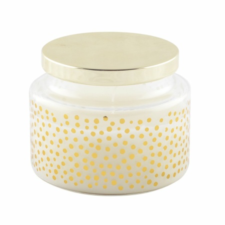 Ronde kaars met kleine stippen en gouden salie parfumdeksel