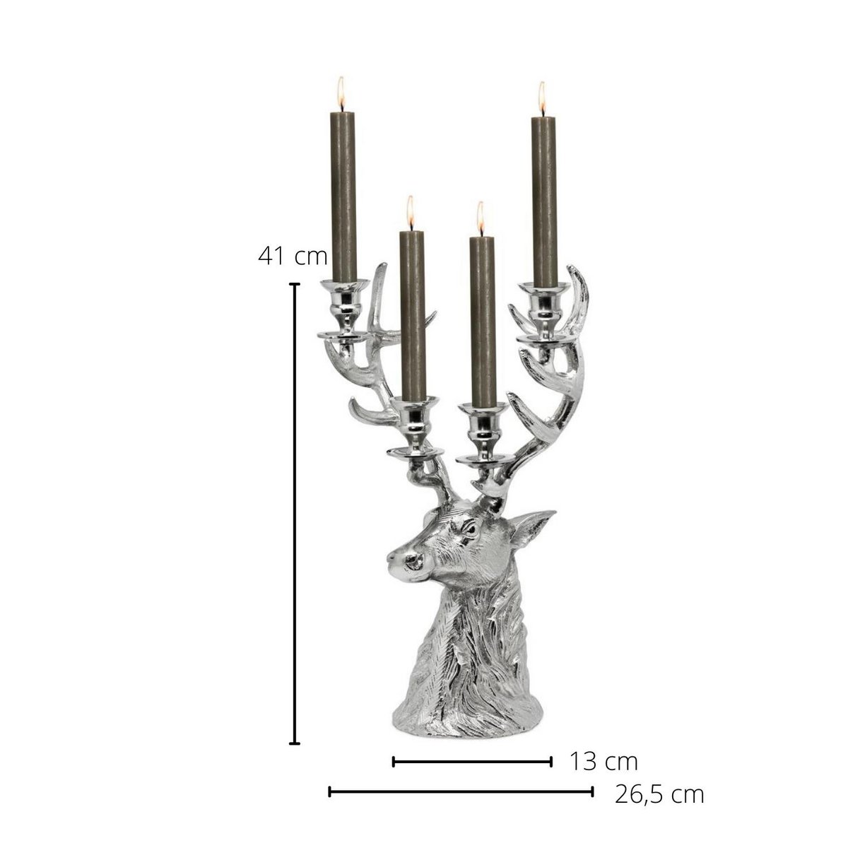 EDZARD kandelaar Hirsch Richard voor 4 kaarsen, hoogte 43 cm, aluminium vernikkeld, zilverkleurig