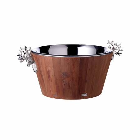 Fleskoeler Franklin (hoogte 25 cm, Ø 47 cm), teak, roestvrij staal, glanzende nikkel -plated