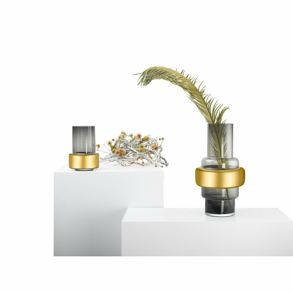Luxe retro stijl glas, grijs + 24k gouden vaas XXL, TYLER 46GO, 9mm dik glas