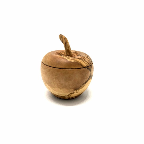 Appelvormig zoutbakje met zoutschep, olijfhout