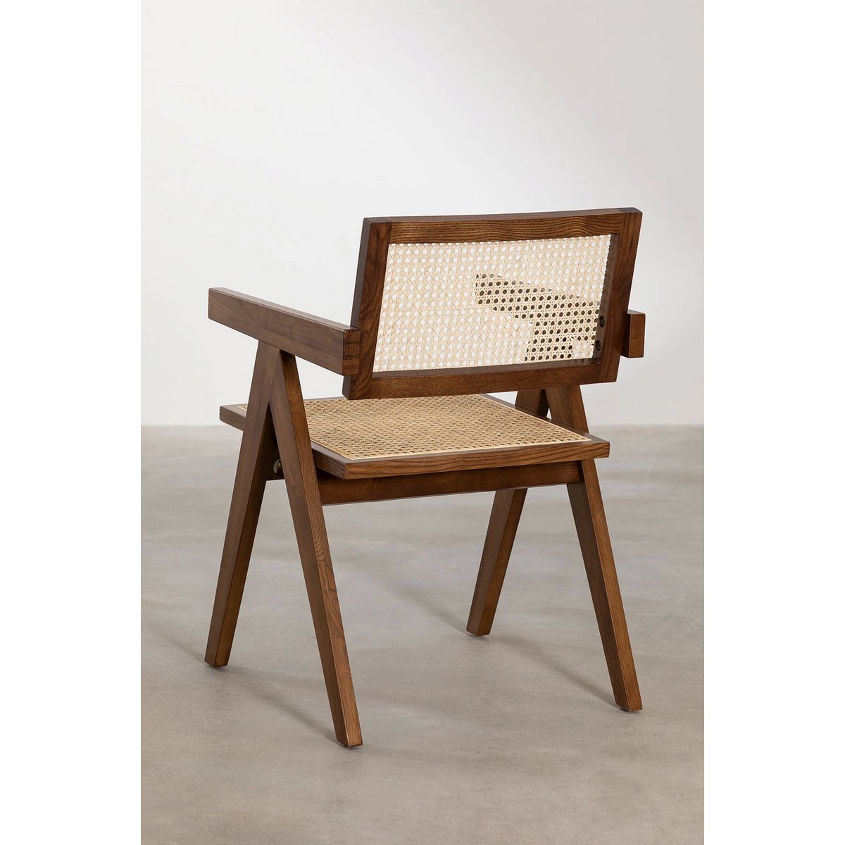 stoel Pierre Jeanneret hout + rotan, hoge kwaliteit