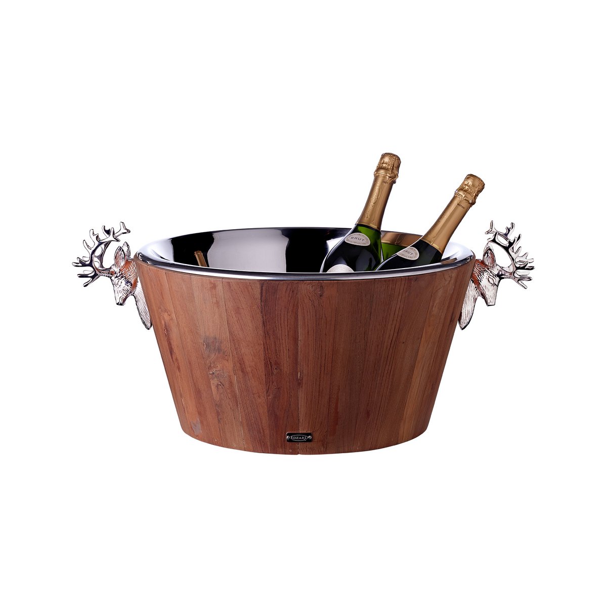 Fleskoeler Franklin (hoogte 25 cm, Ø 47 cm), teak, roestvrij staal, glanzende nikkel -plated