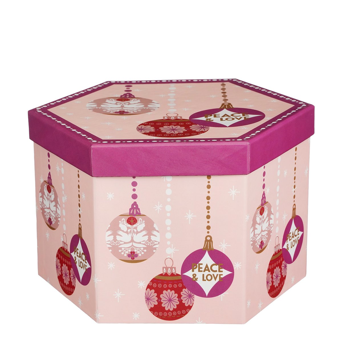 Cadeau Set Kerstballen Peace & Love - 14 Stuks - Ø8 cm - Onbreekbaar - Roze