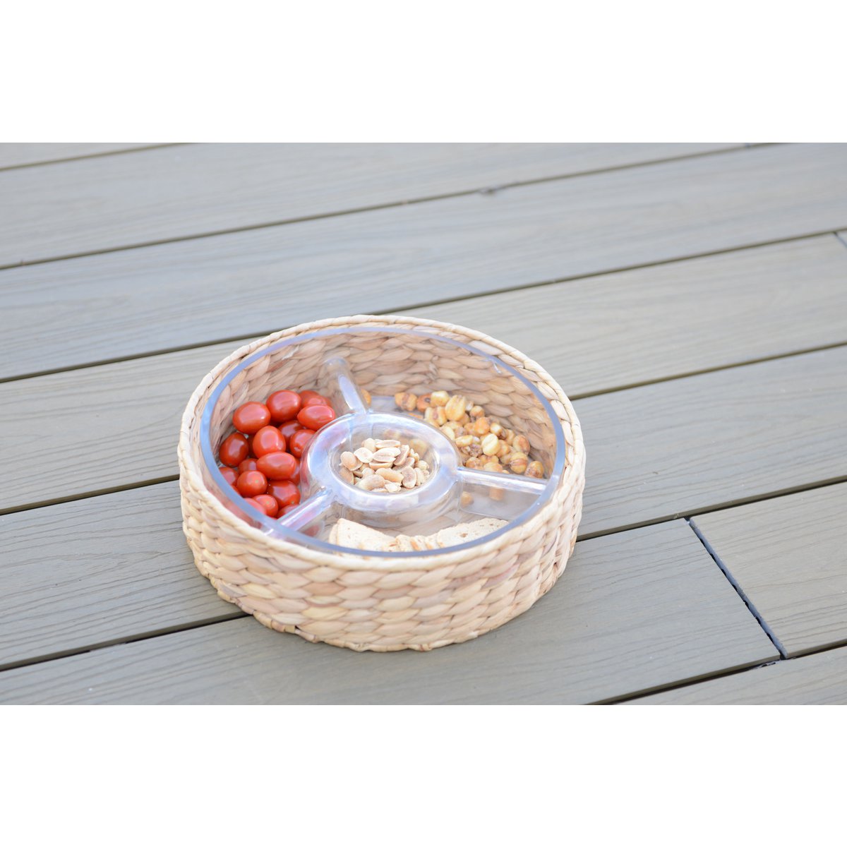 Aperitif set 3 rotan compartimenten 28x28x8cm