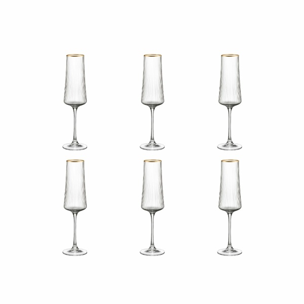 Champagne fluiten vergulde rand 210 ml - veel 6