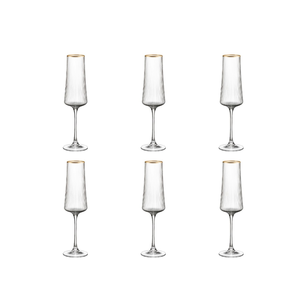 Champagne fluiten vergulde rand 210 ml - veel 6