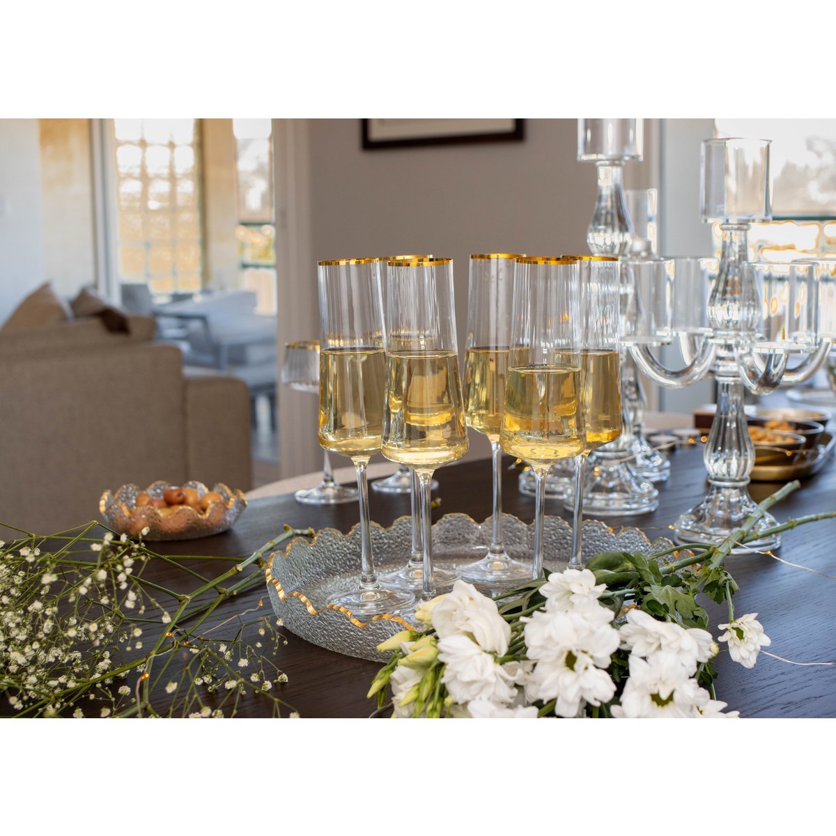 Champagne fluiten vergulde rand 210 ml - veel 6