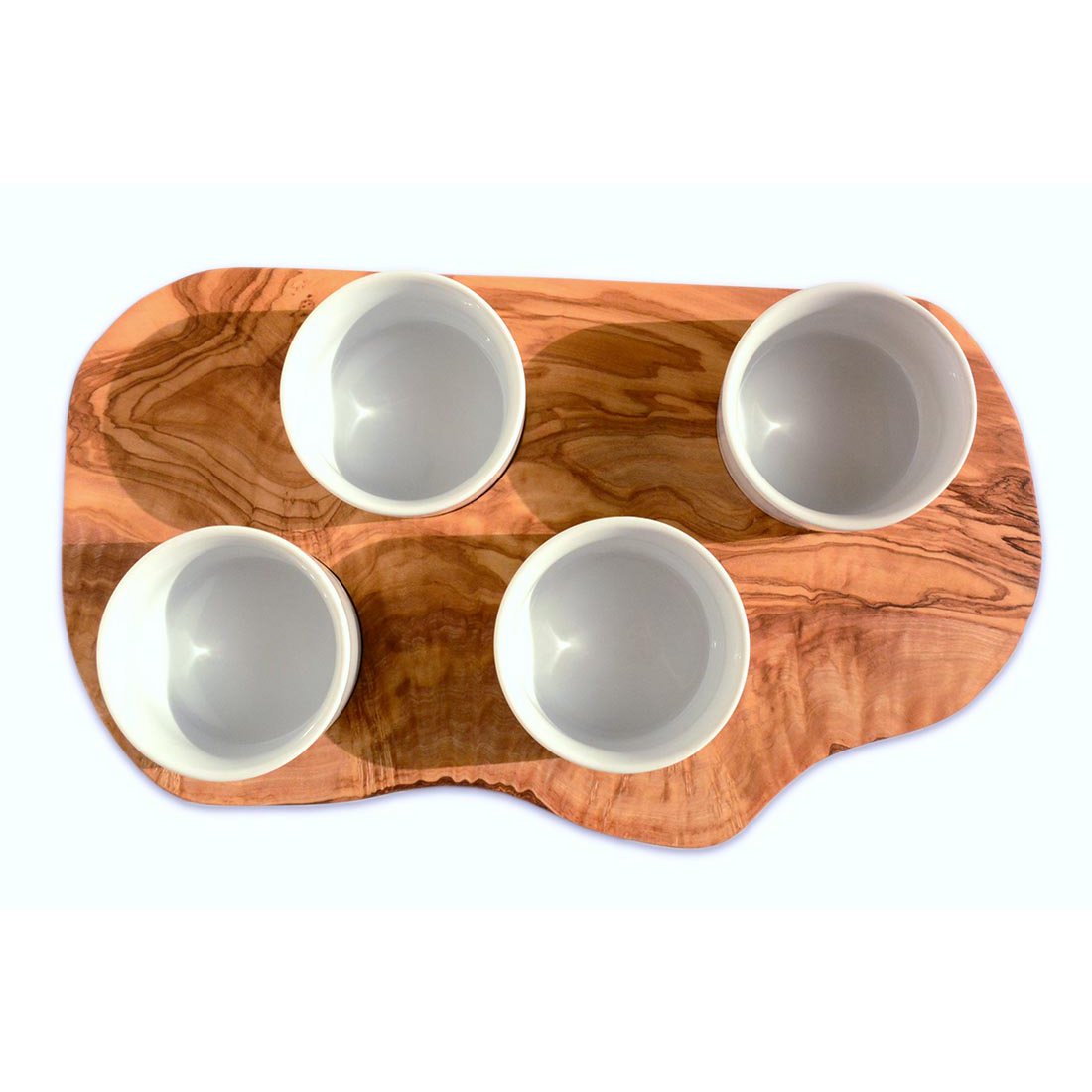 Serveerplank voor dipsauzen incl. 4 porseleinen schaaltjes