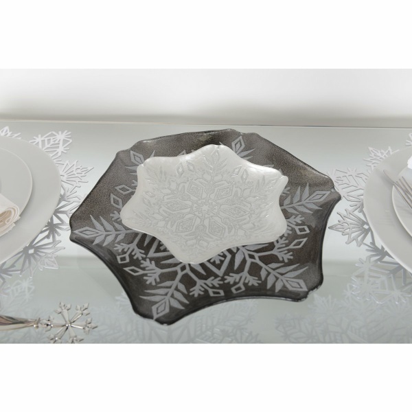 Wit en glitter grijze Flocon gesneden 21,5 cm