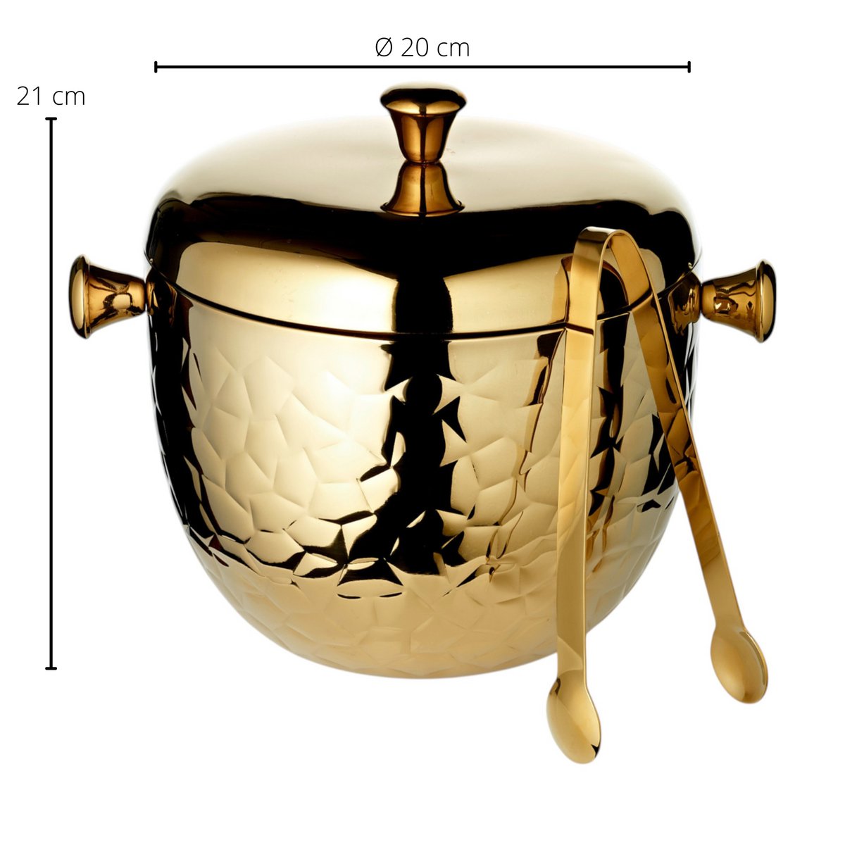 IJsemmer rico goud H 21 cm, met zeef- en ijstang