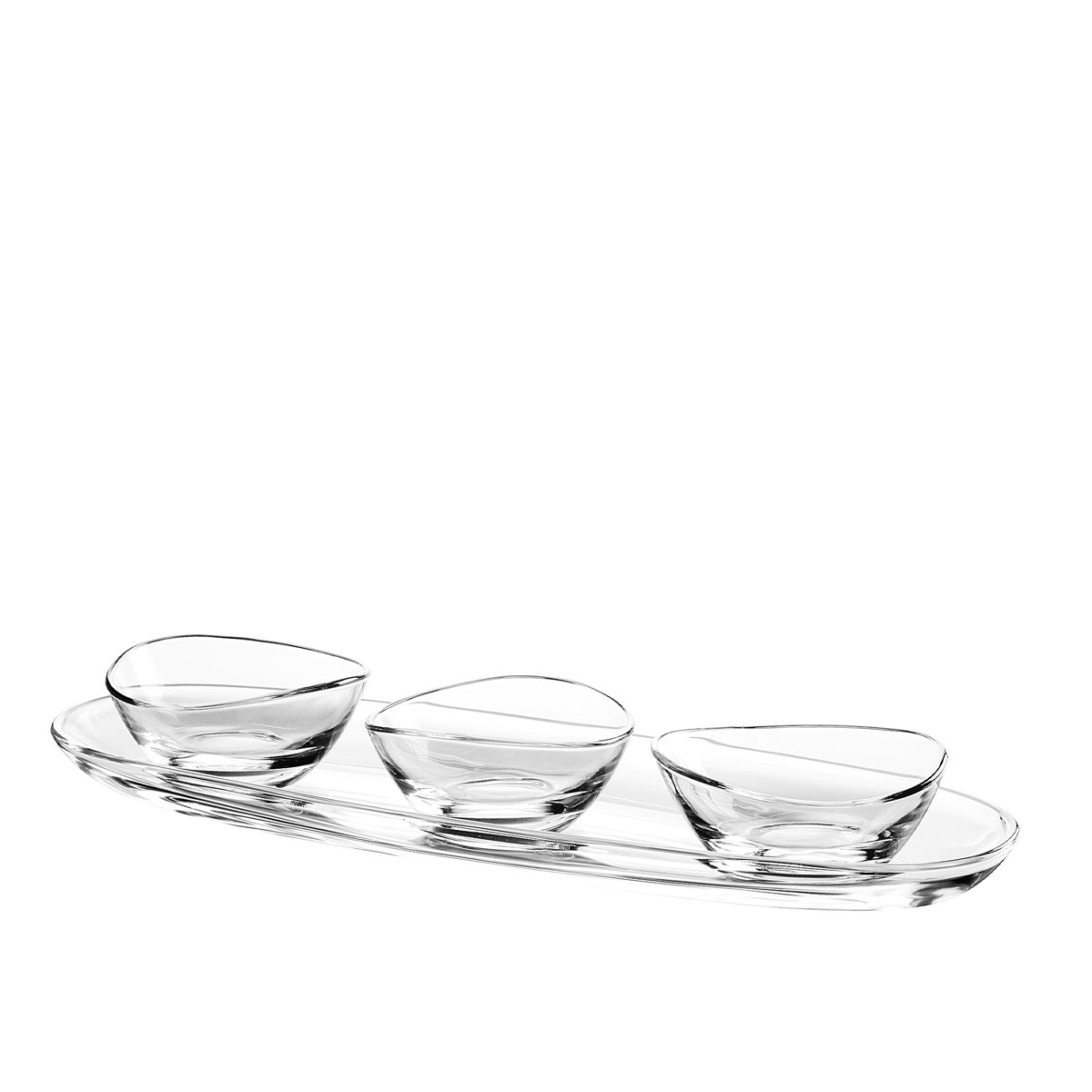 Aperitief set van 3 kopjes op transparant plateau 41 cm