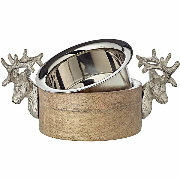 EDZARD kom flesonderzetter hert, mangohout, vernikkeld aluminium, lengte 23 cm, breedte 13 cm