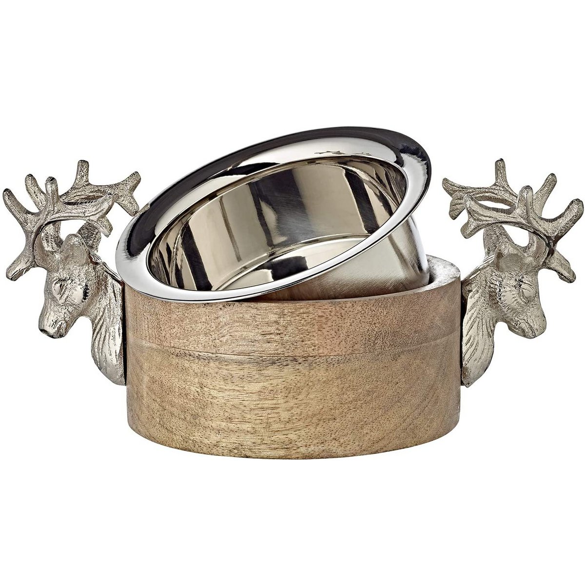 EDZARD kom flesonderzetter hert, mangohout, vernikkeld aluminium, lengte 23 cm, breedte 13 cm